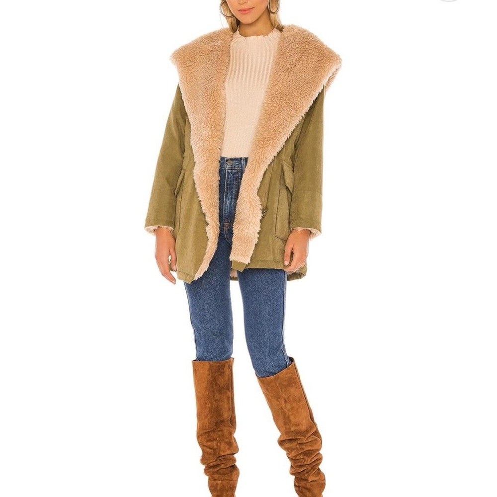 Heartloom Olive Teddy Jacket with Tan Faux Fur